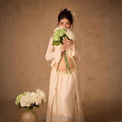 Hnewly  Women Photography Props Maternity White Elegant Pregant Split Top with Skirt Pregnancy Dresses Studio Photo Shoot Photo Clothes