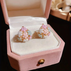 Hnewly  1 Pair Fashion Floral Hoop Earrings for Women Alloy with Resin Inlay Japanese Korean Style Suitable for Daily Wear and Weddings