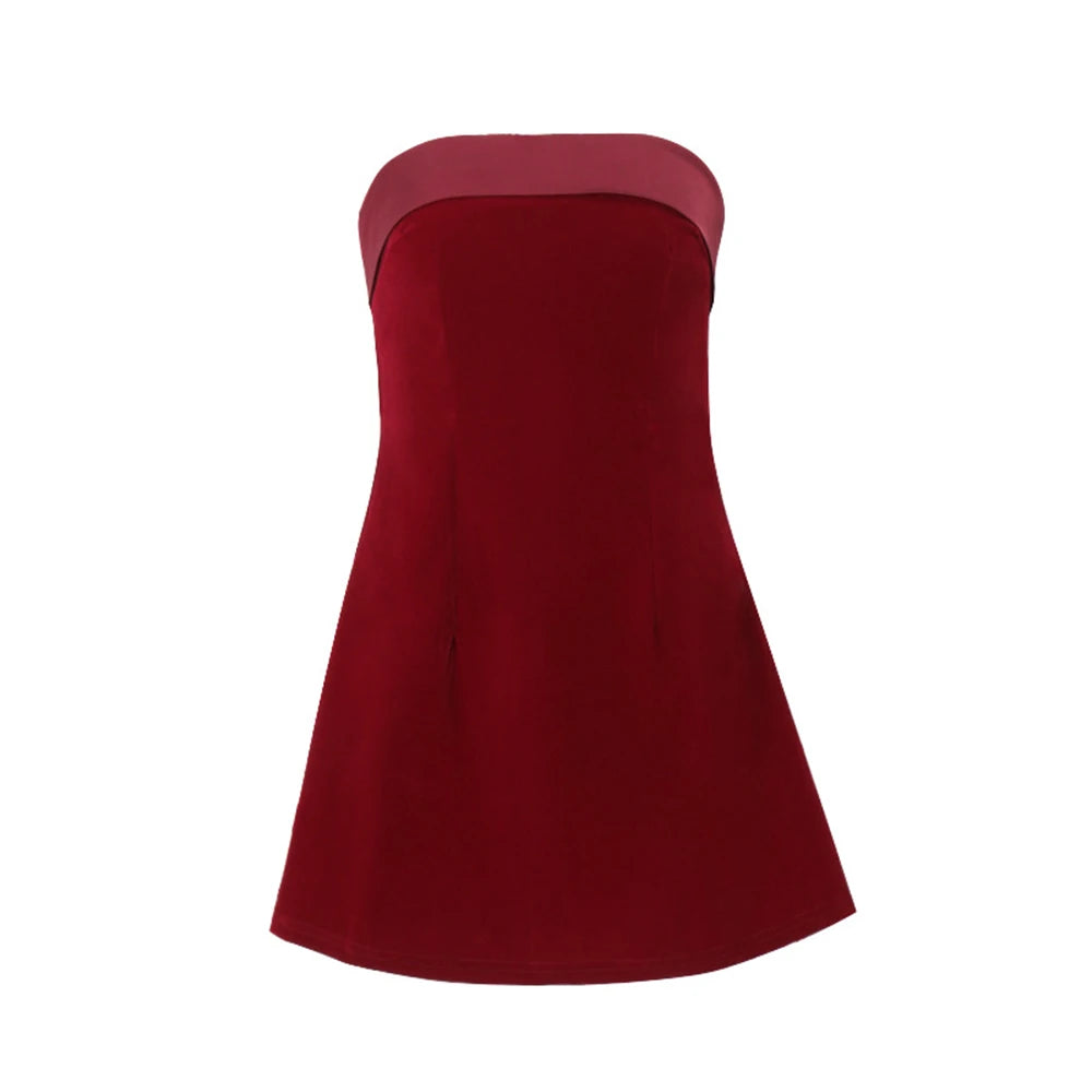 Hnewly  New Dress Fashion Sexy Strapless Backless Mini Dress Women's Party Solid Color Slim A-Line Zipper Sleeveless