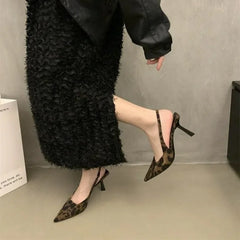 Hnewly Summer High-heeled Women's Shoes Fashionable Pointed Toe Sexy Stiletto Heels Leopard Print Women's Shoes