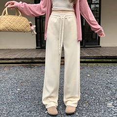 Hnewly  Wide Leg Pants High Waisted Womens Spring Linen Pleats School Lace-Up Kawaii Students Aesthetics Breathable Comfort Trousers Ins