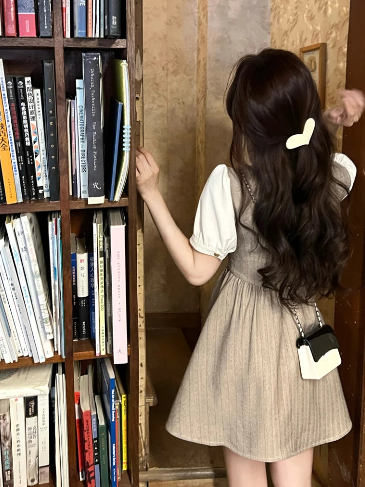 Hnewly DRESS TO IMPRESS Summer Patchwork Elegant Mini Dress Women Ruffles High Waist Sweet Casual Dress Female Korean Style Evening Party Dress Y2k