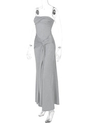 Hnewly New Product Temperament Intellectual Wrinkle Off Shoulder Design Sense Hanging Belt Waist for Slimming and Skincare Dress