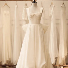 Hnewly  Satin Wedding Dress Simple French Suspender Satin Backless Bow Super Fairy Outdoor Veil Welcome Dress For Brides Customized