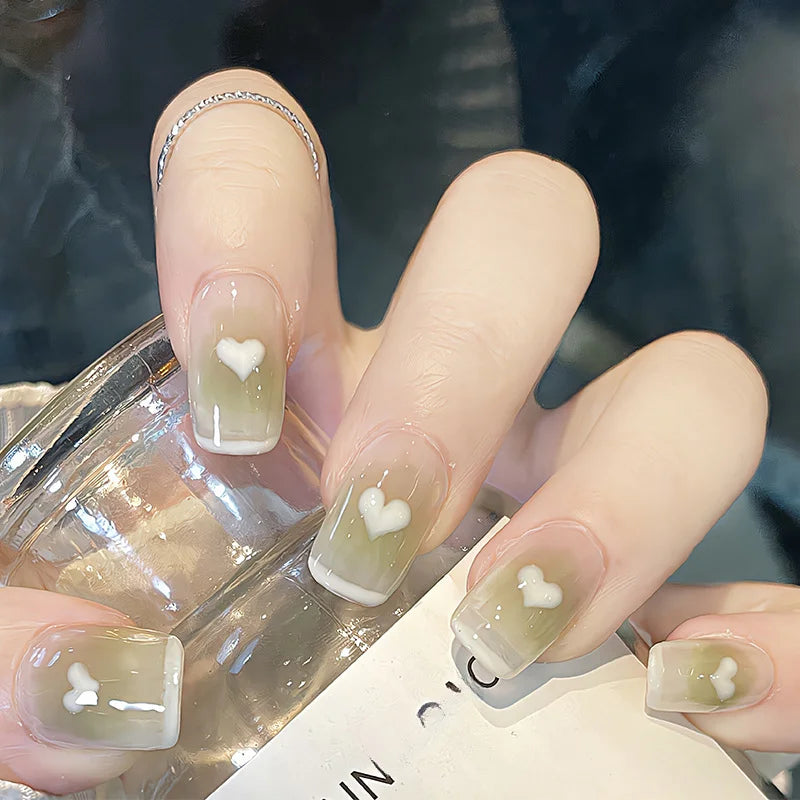 Hnewly 24Pcs Set Wearable Press On Nail Art Full Cover Manicure Ballet Cute Nails False Removable Fake Nails With Glue Short Square Head
