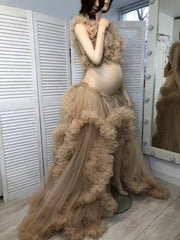 Hnewly  Top and Skirt Maternity Dress For Photo Shoot Ruffles and Tiered Tulle Pregnancy Dresse Floor Length Babyshower Gowns