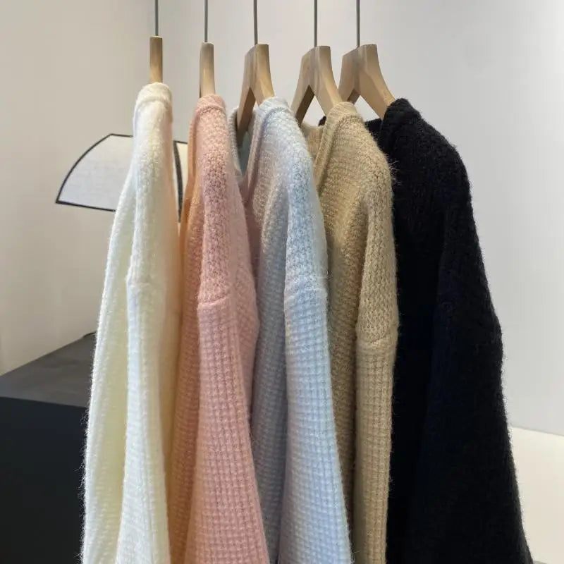 Hnewly  Autumn Winter Sweet Sweater Simple O-Neck Solid Short  Office Lady Cardigan Coat Metal Single Breasted Long Sleeved Outwear