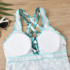Hnewly  Ladies' FashionFresh Printed  Bikini Set Conservative Breathable V-neck Sling Split Bikini Loose Two Piece Shorts Swimsuit
