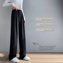 Hnewly Trousers for Women Summer Women's Suit Pants White High Waist Fluid Korean Style Wide Leg Palazzo Straight Fashion Casual