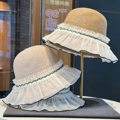 Hnewly  Fashion Sun-protective Woman's Fisherman Cap Breathable Elegant Straw Hat Spring Summer Versatile Beach Cap for Tourism Vacation