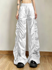 Hnewly  Casual Sweatpant Pleated Women Drawstring Elastic High Waist Cargo Wide Leg Pant Retro Y2k Aesthetic Vintage Streetwear Jogger