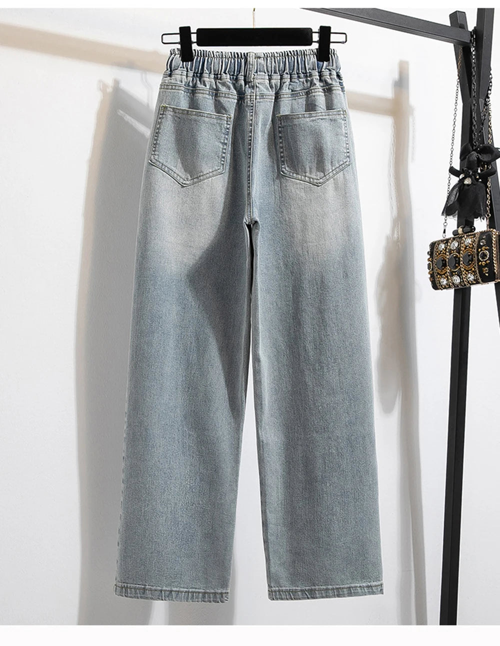 Hnewly XL-5XL Oversize Jeans Women's High Waisted Drawstring Wide Leg Denim Pants 2025 New Spring Autumn Loose Straight Leg Mop Pants