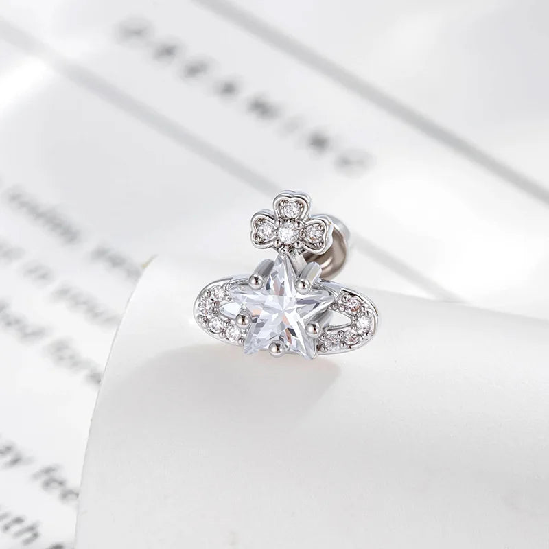 Hnewly  1Pc Fashionable and Personalized Stainless Steel Dopamine-colored Saturnian Zircon Sweet Style Ear Cartilage Piercing Jewelry