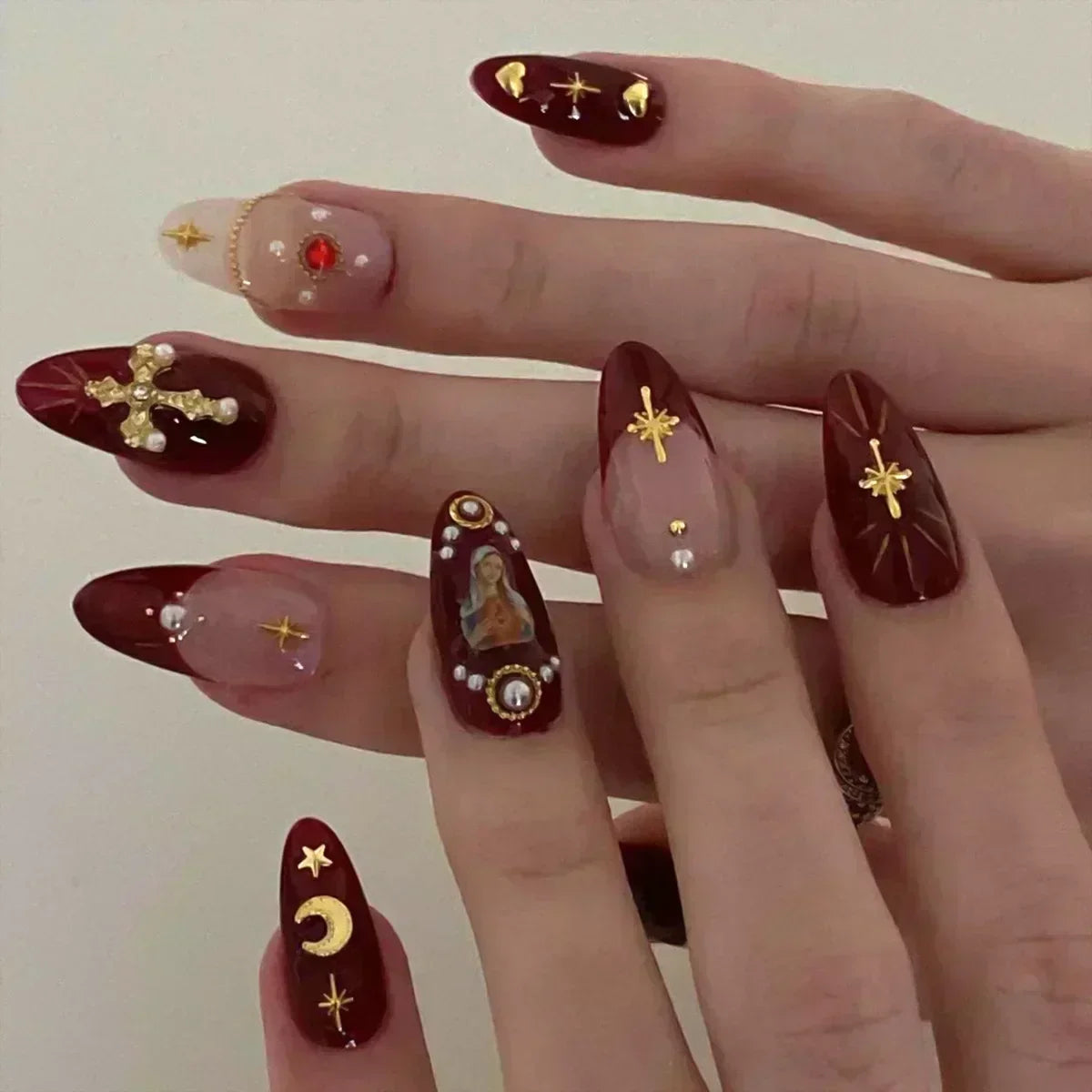 Hnewly 24Pcs Pink Almond False Nails Butterfly Ballet with French Design Wearable Fake Nails Simple Artificial Press on Nails Tips Art