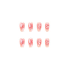 Lunivop  24pcs Fashion False Nails Ballet Press on Nails Pearl 3d Flower Realistic Nail Tips Artificial Finger Nail with Charms Removable