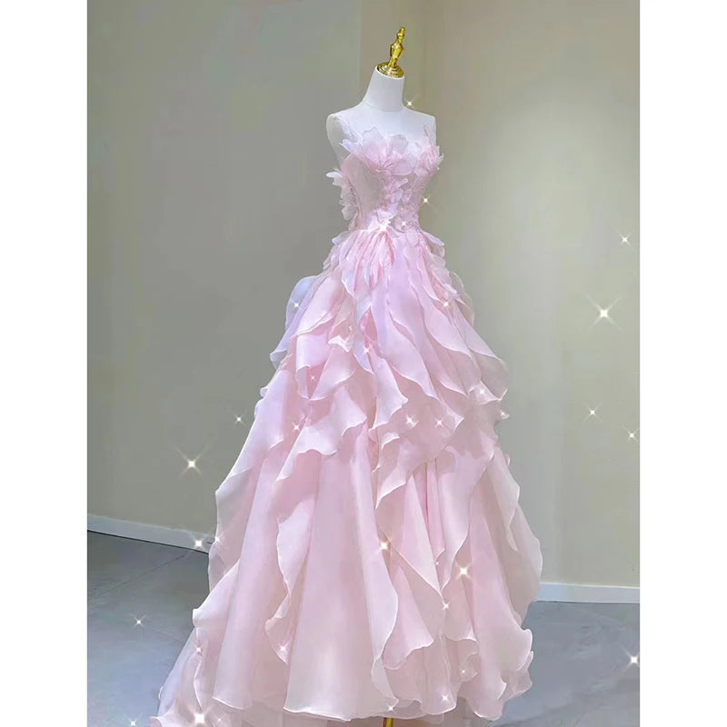 Hnewly  Pink Evening Dress Women's Light Luxury Banquet Toast Birthday Adult