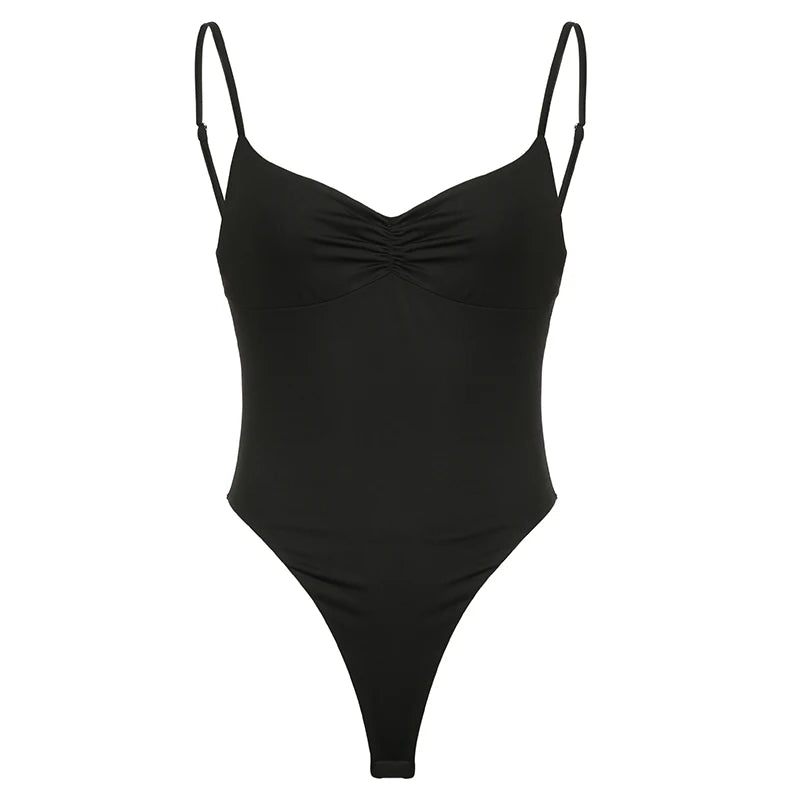 Hnewly Black Hollow Out Backless Bodysuit Summer Casual Skinny Sleeveless Strap Bodysuits for Women Casual Basic Ladies Outfits