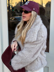Hnewly  Fashion Fluffy Lapel Collar Faux Fur Coat Women Ins Hot Chic Girl Solid Color Fox Fur Jacket Thick Warm Overcoat New