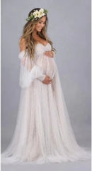 Hnewly  Maternity Shoot Dresses Dense Pearl White Yarn Dress Pregnancy Photography Gown Pregnant Women Maxi Dress For Photo Props