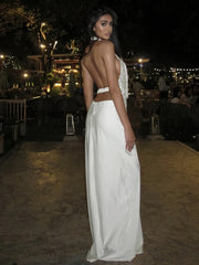 Hnewly Sexy 2-Piece Set Women Y2K Swing Collar Arabesques Backless Tops+Smooth Skirts Vacation Beach Party Matching Suits