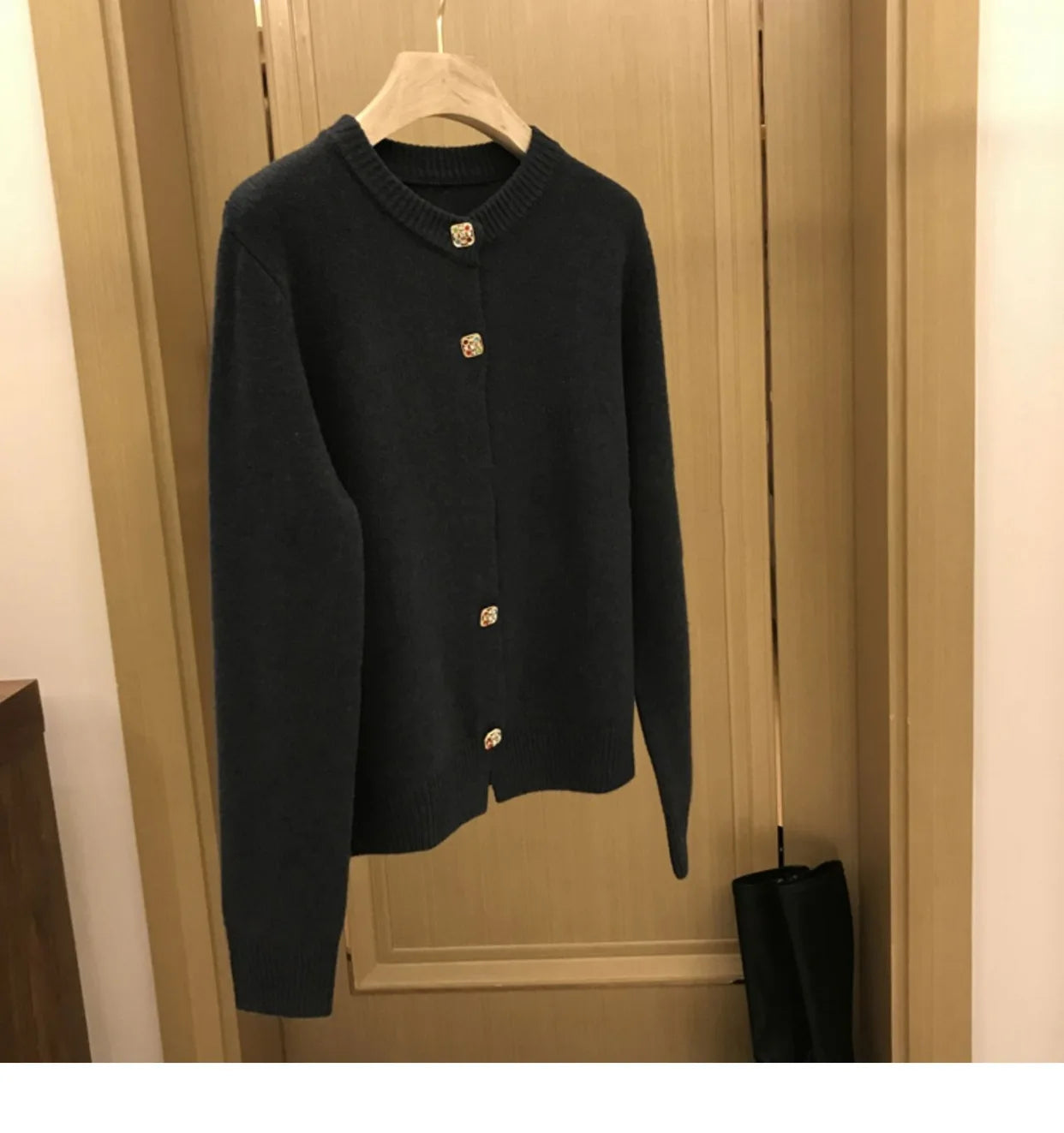 Hnewly  Solid O-Neck Sweater French Elegant Single Breasted Women's Spring Autumn Winter New Fashion All-match Long Sleeve Top Coat