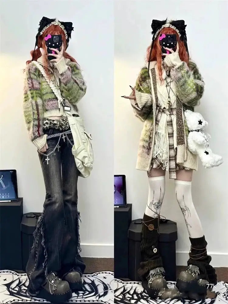 Hnewly  American High Street Bell Bottom Jeans Vintage Washed Low-waist Denim Pants 2025 Summer New Loose Straight Wide Leg Pants