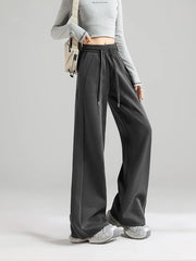 Hnewly  Preppy Style Black Sweatpants Women Vintage High Waist Loose Straight Pant Korean Casual Fall Lace Up Wide Leg Trousers New