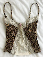 Hnewly  Leopard Print Lace Camisole Women Y2K Sexy V-neck Sleeveless Bralette Floral Slim Fit Christmas Aesthetic Winter Wear Vest Soft