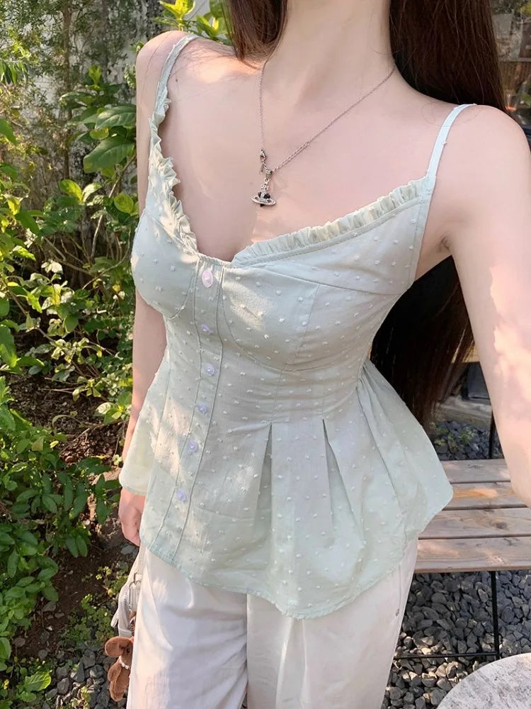 Hnewly  striped Camis Women Strapless Backless Slim Summer Fashion V Neck Ruffles Patchwork Female Crop Tank Tops Casual Party