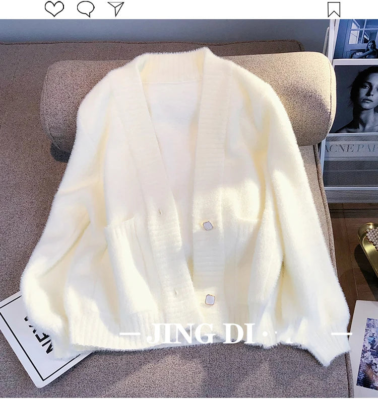 Hnewly  Soft Knitted Sweater Cardigan Coat 2023 New Women Spring Autumn New  Warm Comfortable Long Sleeve V-Neck Fashion Top Coat