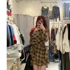 Hnewly  Retro Floral Lace Long Sleeve Asymmetrical Shoulder Dress Elegant Beautiful  Dress Korean Style High Waist A-Line Skirt
