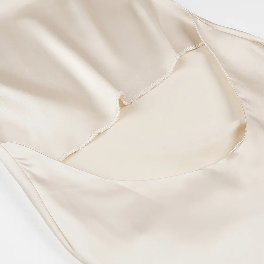 Hnewly   3D Flower Satin Halter-neck Short Dress 2025 New Fashion Beige Slim Sleeveless Dresses Backless Summer Party Dress For Women