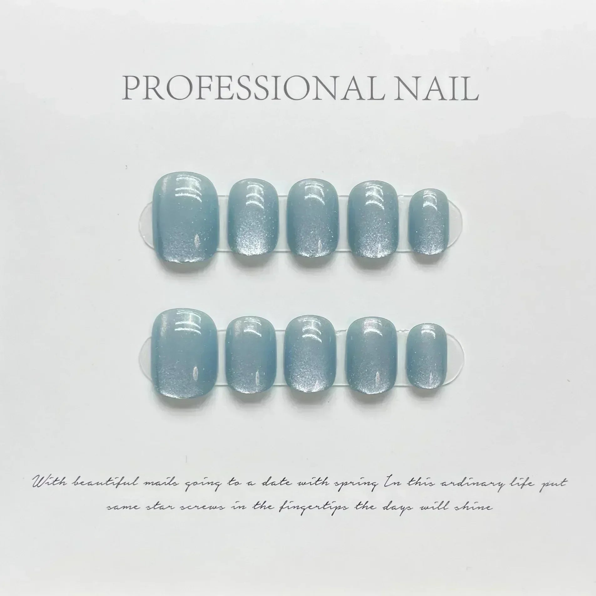 Hnewly 10Pcs Cat Eye Handmade Press On Nails with Gradient Design False Nails Full Cover French Ballerina Wearable Artificial Nail Tips