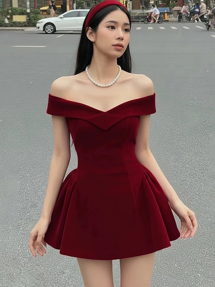 Hnewly  Cutenew Bow Patchwork Dress Women Sexy Noble Chic Slash Neck Sleeveless Zip Ruffled Ruched Stretch Party Prom Banquet Bodycon