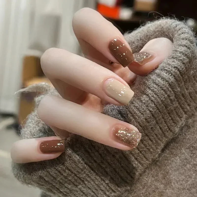 Hnewly 24pcs Detachable Short Press on Nails Y2k rhinestone False Nails with Glue Ballet Sweet Cool Girls Artificial False Nails Tips
