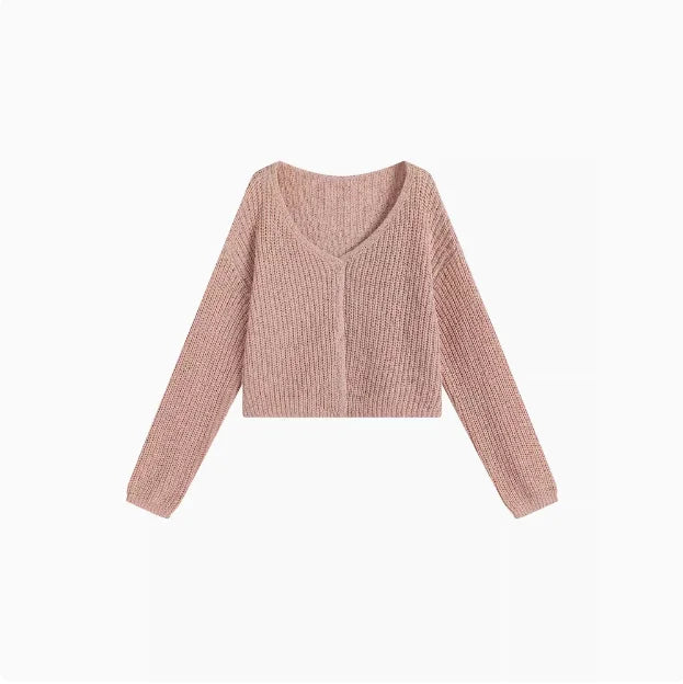 Hnewly  Pink Knitted Cardigan for Women Long Sleeve V-neck with Invisible Button Front Sweater Jacket Teen-girl Fall Winter Cute Outfit
