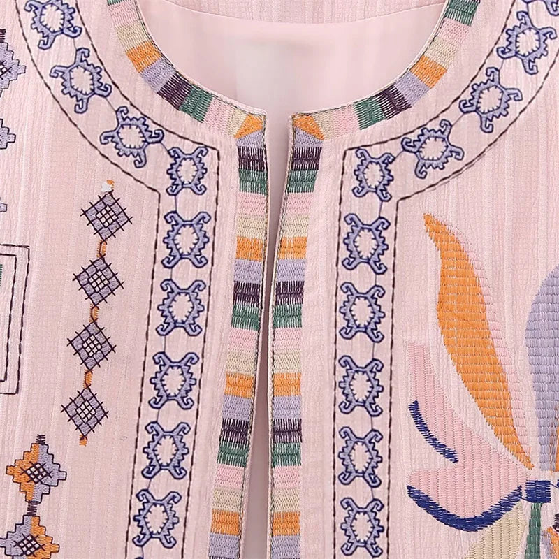 Hnewly Waistcoat Vest y2k Clothes Women Boho Embroidery Round Neck Sleeveless Open Front Jacket Tops 2000s Clothing Streetwear