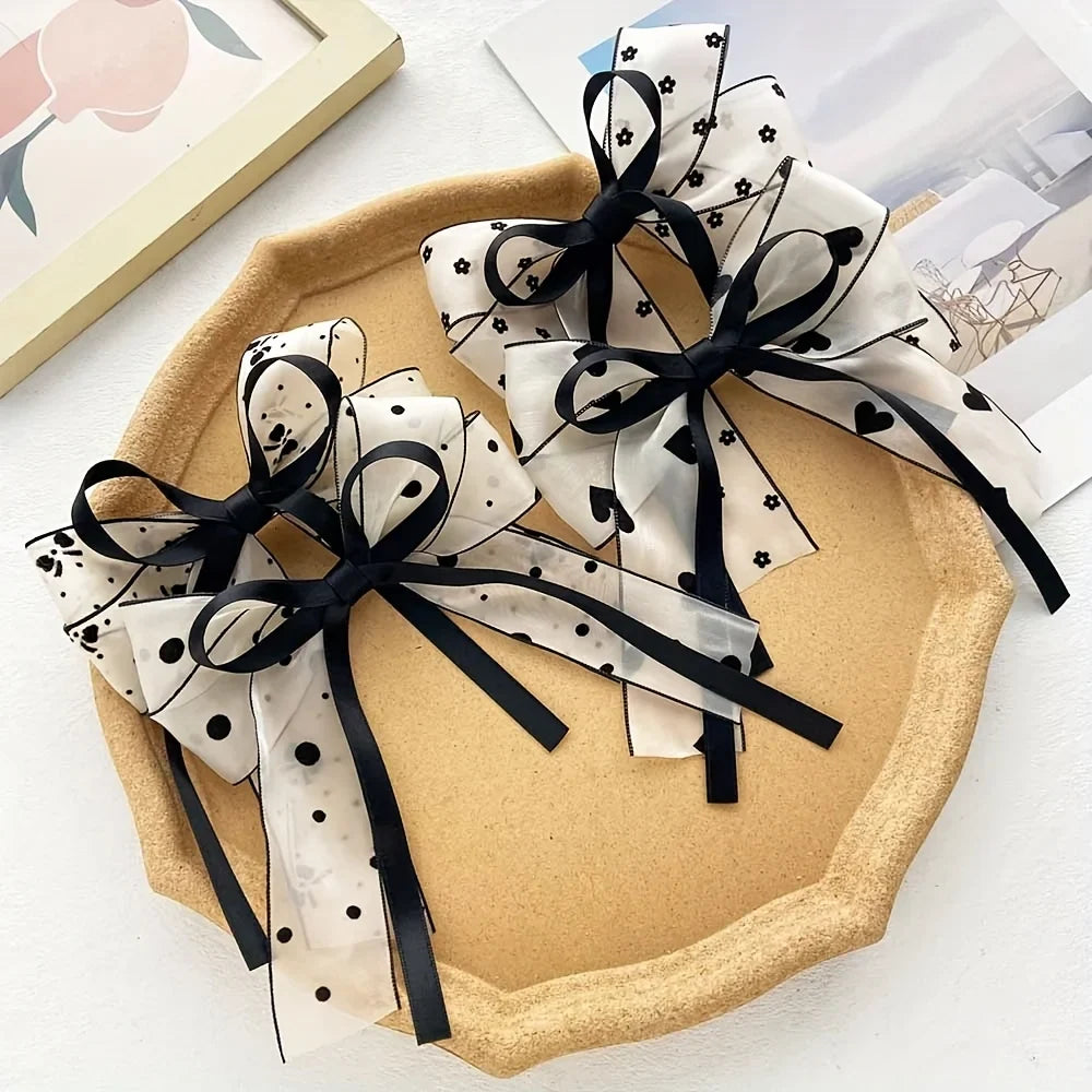 Lunivop  4-piece women satin long ribbon hair clip set, printed bow hair clip, frosted surface, fashionable and elegant hair accessories,
