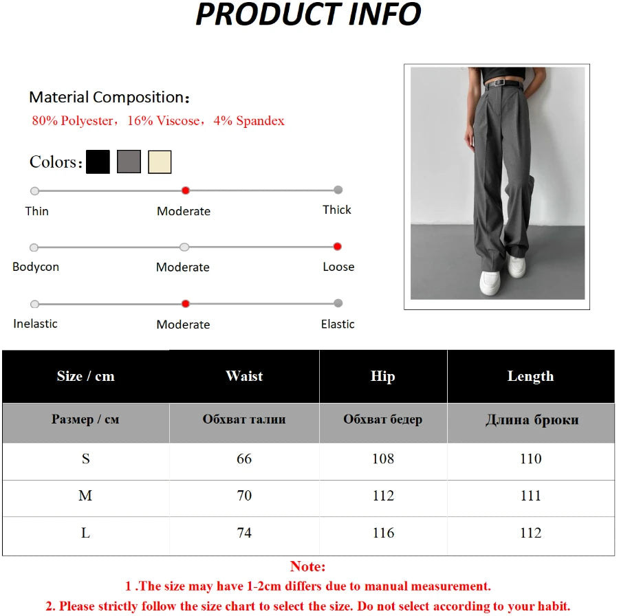 Hnewly Office Ladies Trousers Women High Waist Full Length Pants Female Pleated Wide Leg  Solid OL Pants for Women