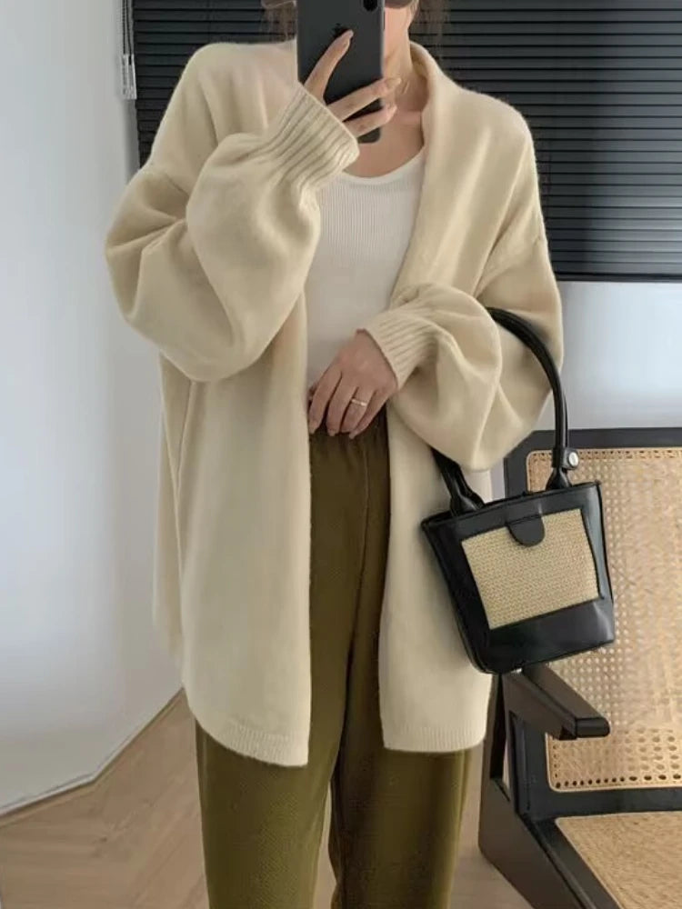 Hnewly  Oversized Open Front Knit Cardigan for Women Comfy Sweater Coat Female Open-front Duster Cardi Casual Chic Autumn Winter Outfit