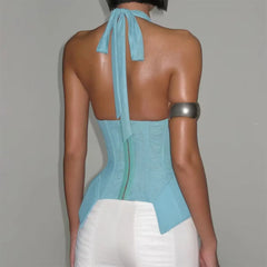 Hnewly  chic sexy Draw String Corset Strapless Korean Camis Tank Top Fashion Off Shoulder Summer Women Clothing