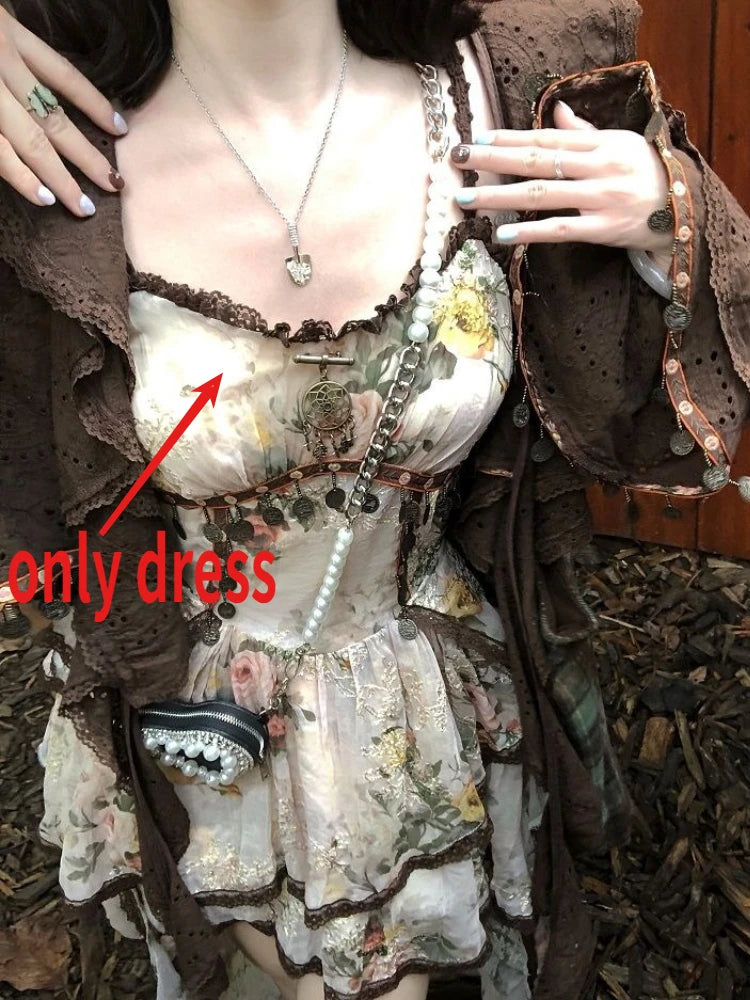 Hnewly  Bohemian Style Irregular Camisole Vest Dress for Women+ Y2k Long Sleeve Loose Cardigan 2025 Spring New Two Piece Sets