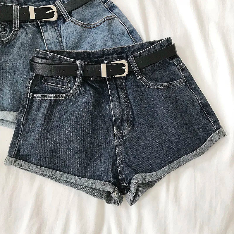 Hnewly  Versatile High Waisted Denim Shorts Summer 2025 New  Rolled Edges Loose Wide Leg Hot Pants Minimalist Women's Beach Pants