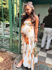 Hnewly  Boho Floral Maternity Photoshoot Dress Beach Chiffon Maxi Gown Halter Pregnancy Outfit Summer Baby Shower Photography Boutique