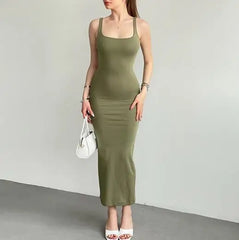 Hnewly  New Women's Spaghetti Strap Bodycon Maxi Dress Square Neck Design Stylish Outfit for Daily Suspender Dress