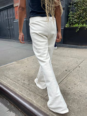 Hnewly  Drawstring Raw Hem White Straight Long Pants Sweet Cute High Waist Raw Hem Trousers Summer Casual Sport Sweatpant Chic
