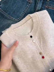 Hnewly  Solid Single Breasted Sweater Women New Autumn  Winter O-neck Loose Basic Top Elegant Long Sleeved Knitted Cardigan Jacket