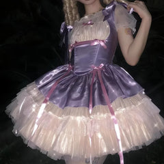 Hnewly  Spring Summer Sleeveless Suspenders Dress Women Cute Ribbon Bow Off Shoulder Girl Princess Mini Cake Dress