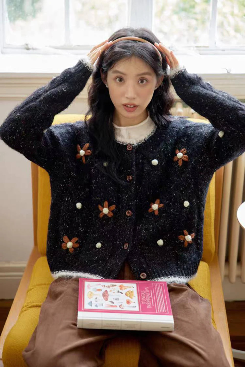 Hnewly  Flower Embroidery Knitted Sweater Cardigan 2025 Spring Autumn Soft Single-breasted Top Women Korean Style Loose Long Sleeve Coat