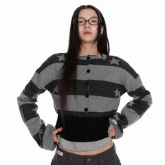 Hnewly  Vintage Striped Knitted Cardigan Women Harajuku Y2k Crop Tops American Retro Gothic Streetwear Cardigan Aesthetics